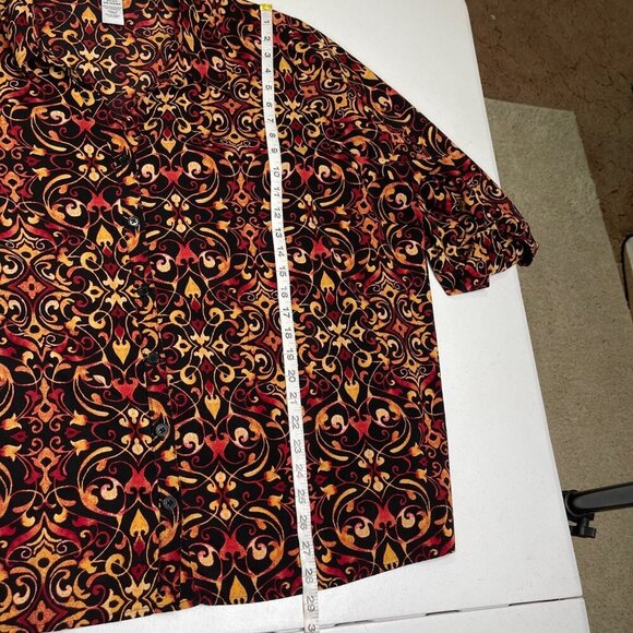 Catherines Geometric Print Button Front Blouse Women's Plus Size 3XWP Damask - Picture 7 of 8